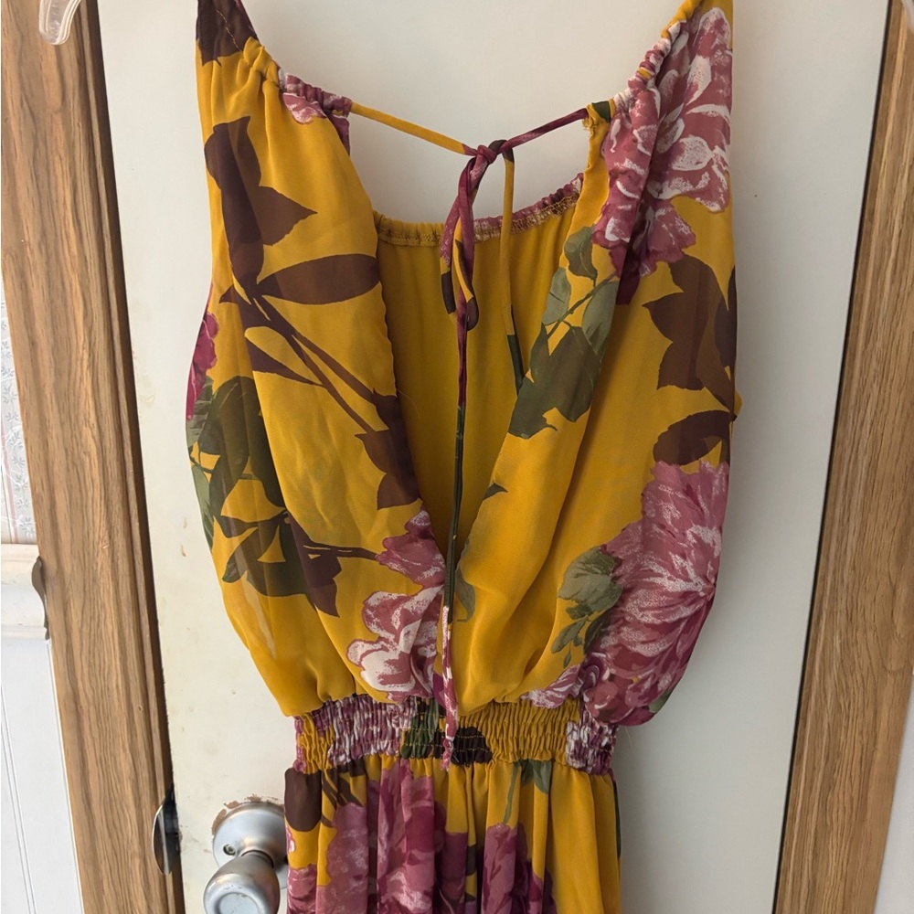 NWOT SWEET STORM  FLORAL HALTER JUMPSUIT-MUSTARD YELLOW/FLORAL JUMPSUIT - Picture 2 of 2